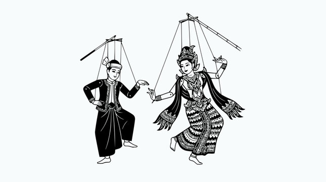 Traditional Burmese Marionette Puppets Dancing, Cultural Performance Art