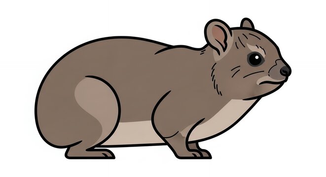 Small African Rock Hyrax Dassie Animal Illustration Isolated on White Background for Wildlife Nature Art Projects