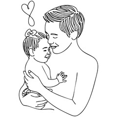 Minimalist Family Illustration Showing Parent Cradling Baby With Love Isolated on a Transparent or White Background