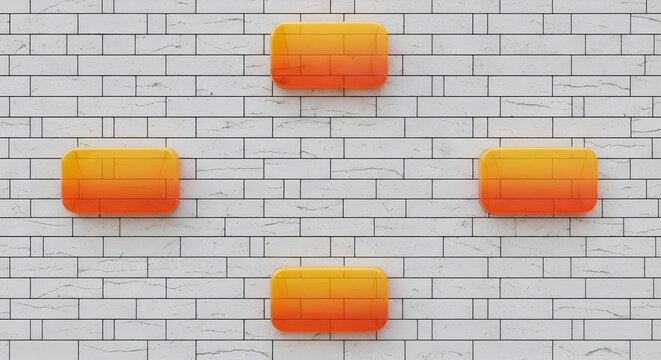Four Vibrant Gradient Rounded Rectangular Elements Floating Against A Textured White Brick Wall Background Surface