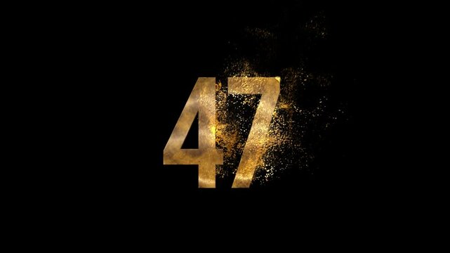 Beautiful Golden Number 47 with golden particles and transparent background, golden number forty six