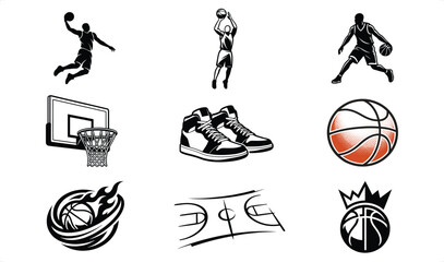Basketball Collection Vector Illustration on White Background with Dynamic Action and Iconic Elements © Graphic Seller