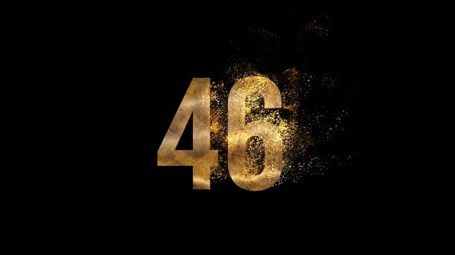 Beautiful Golden Number 46 with golden particles and transparent background, golden number forty six