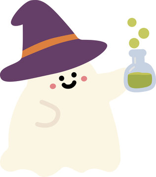 Cute Halloween Ghost Wizard Holding a Potion