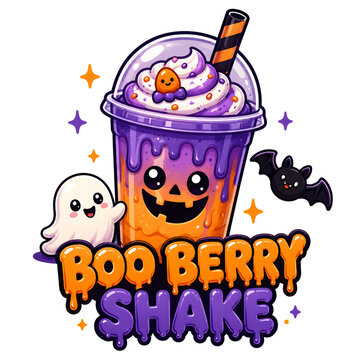 Cute boo berry shake with ghost isolated on transparent background for Halloween party menu