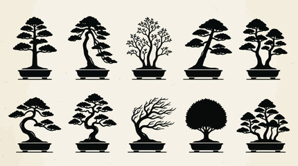 Collection of diverse bonsai tree silhouettes © Palmeiras