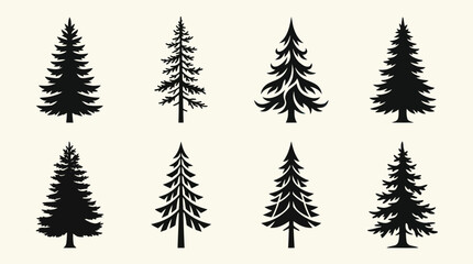Obraz premium Collection of diverse evergreen tree silhouettes