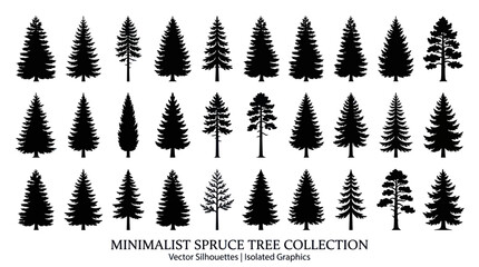 Fototapeta premium Collection of diverse evergreen tree silhouettes