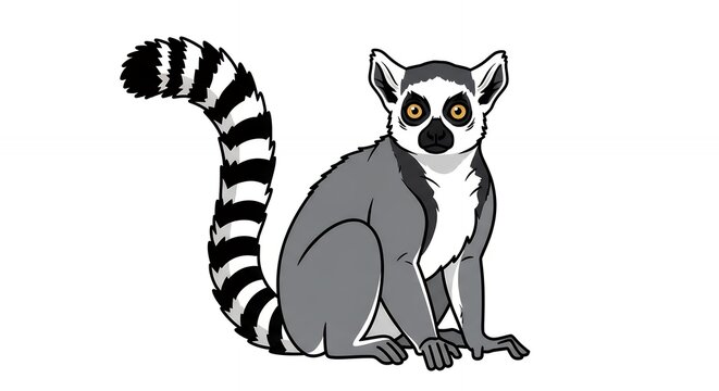 Cute Ring-Tailed Lemur Illustration Madagascar Exotic Wildlife Animal Mascot with Long Striped Tail Graphic Art Design