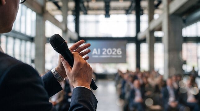 Speaker Addressing Audience at AI Technology Conference 2026