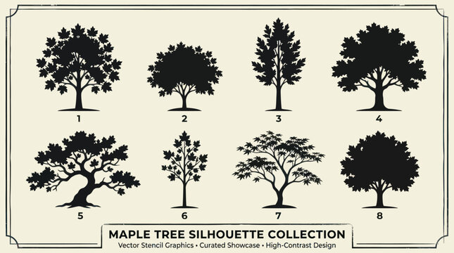 Collection of diverse tree silhouettes