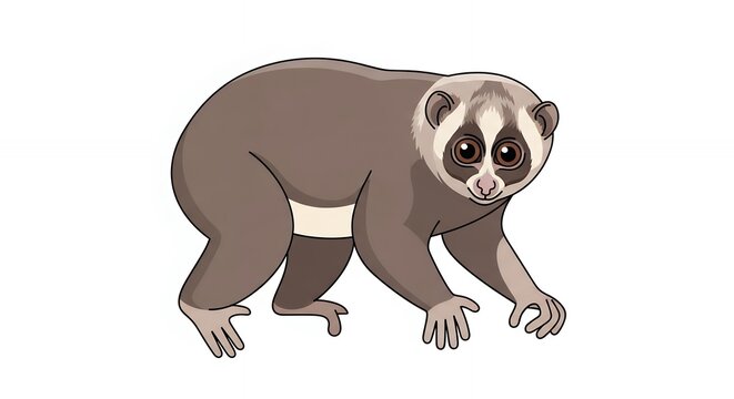 Cute Slow Loris Primate Illustration Isolated on White Background for Wildlife and Nature Design Projects