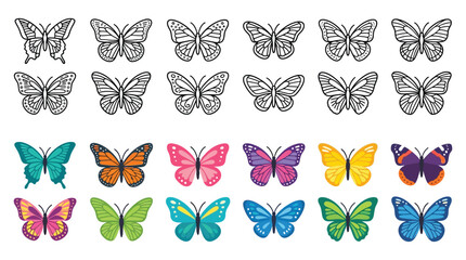 Collection Of Colorful And Monochrome Butterfly Silhouettes © Rajia