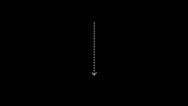 down white arrow direction icon with dotted line animation on Black background. dot arrows icon sign animate.d