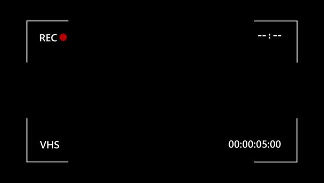 Camera recording vhs overlay animation Transparent alpha channel 4K animation on black background.