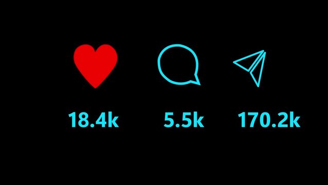 Viral Content of Social Media Animation. Like comment and share social media animation count 4K Footage animation on black background.