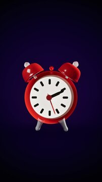 Red vintage alarm clock against dark background. 3d rendering