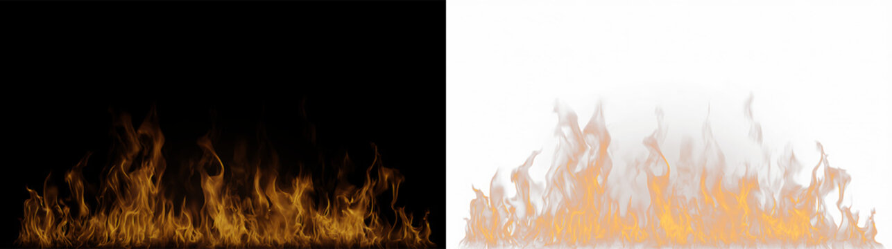 Fire flames on a transparent background for visual effects or design purposes