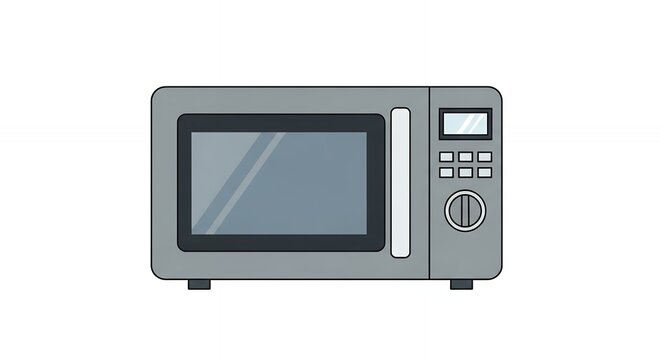 Stylish Silver Microwave Oven Flat Illustration for Modern Kitchen Appliance Design and Home Cooking Theme