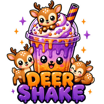 Cute deer shake illustration isolated on transparent background for kids party design element