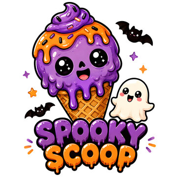 Cute spooky scoop ice cream illustration isolated on transparent background for Halloween party