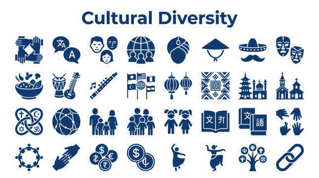 Cultural Diversity Icons Representing Global Unity Communication Traditions and Different Societies