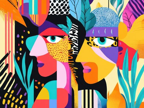 Energetic illustration style featuring bold colors, expressive shapes, and vibrant visual elements with a lively contemporary feel