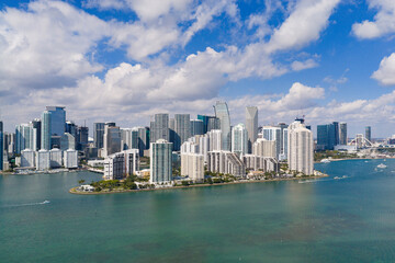 Obraz premium Miami skyline. Miami cityscape with residential towers. Miami waterfront panorama. Miami downtown skyline near Brickell.