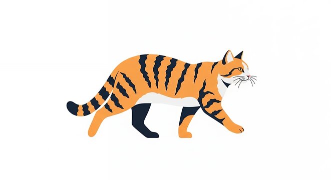 Beautiful Orange Ginger Tabby Cat Walking Side View with Black Stripes Isolated on White Background Graphic