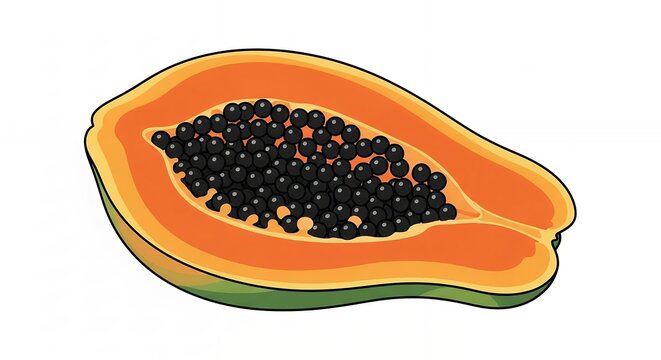 Exotic Papaya Fruit Half Sliced with Seeds and Peel Illustration Isolated for Fresh Tropical Nutrition