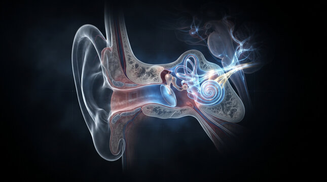 Medical 3D Illustration of Human Ear Anatomy and Auditory System