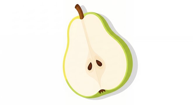 Fresh Sliced Green Pear Half with Seeds Showing Core Isolated on White Background for Healthy Food Design Projects