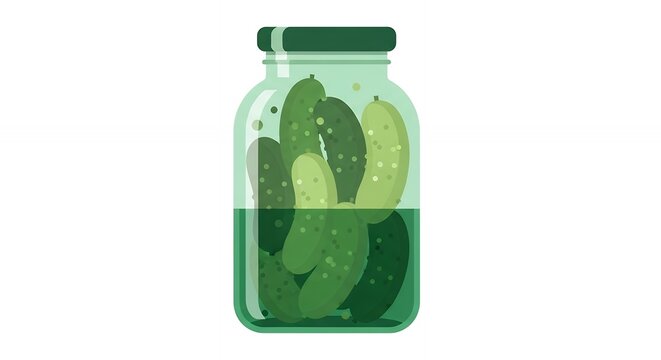 Delicious Fermented Pickled Cucumbers in a Glass Mason Jar Illustration for Healthy Food and Preserving