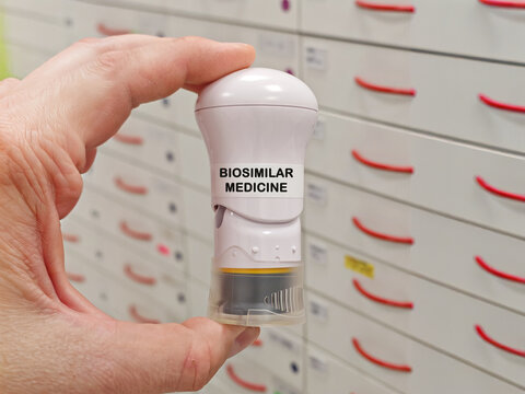 BIOSIMILAR MEDICINE medical concept with an autoinjector