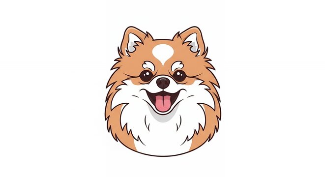 Cute Fluffy Pomeranian Dog Portrait Illustration Happy Smiling Puppy Face Mascot Isolated Graphic Design