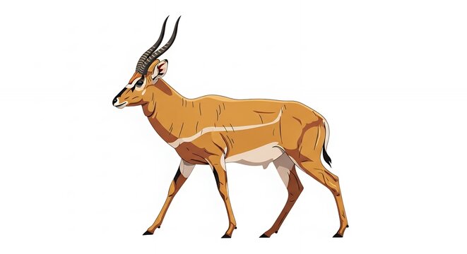 Elegant African Gazelle Antelope Illustration with Sharp Long Horns Isolated on White Background for Graphic Design