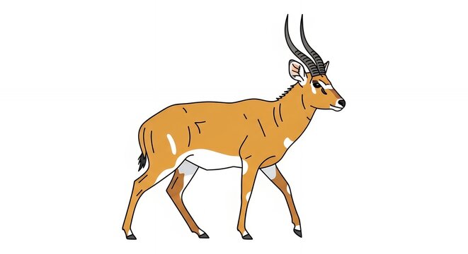 Beautiful African Antelope Sitatunga Illustration Isolated on White Background with Long Spiral Horns and Markings