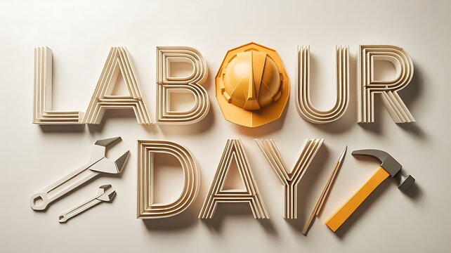 Labour Day Graphic Design Featuring Tools and Safety Helmet