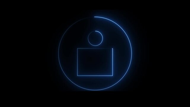 User icon animation glowing neon blue color contact profile male man head sign symbol on black background. 4k animation  video.
