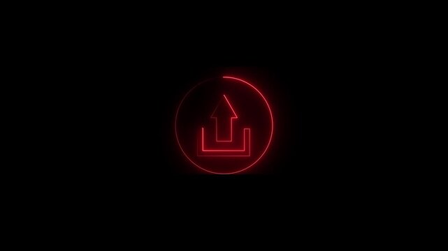 Glowing neon red color logout sign icon animation right arrow sign symbol on black background. 4k video ,,,,