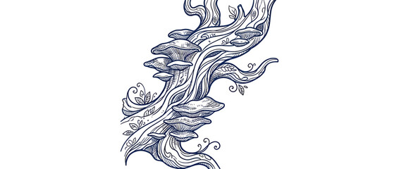 Whimsical Tree Trunk with Shelving Fungi Illustration © kretek