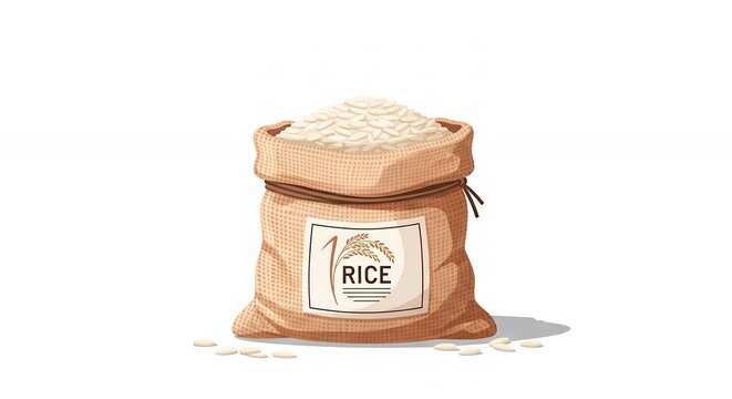 Premium Quality White Rice Grains in a Burlap Sack Illustration for Agriculture and Food Industry Concepts