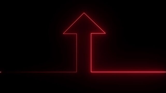 Abstract dynamic neon arrow doing direction information animation on black background.