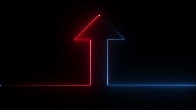 Abstract dynamic neon arrow doing direction information 4k animation video on black background.