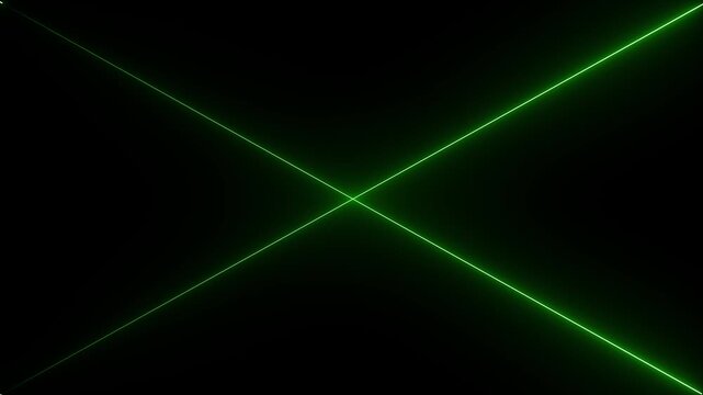 Glowing green neon lines crossing animation loop, futuristic blue laser beams intersecting 4k video on  black background.... 