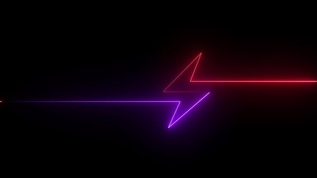 Neon Battery charging power symbol, lightning bolt sign on the black background. glowing Neon Battery charging power symbol animation ....