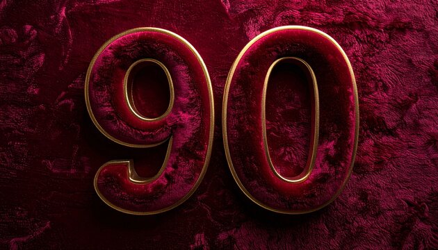 Premium Red Velvet Number 90 with Golden Edges on Textured Background