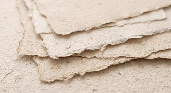 Macro texture of handmade recycled paper with rough deckle edges in warm beige tones
따뜻한 베이지 톤의 거친 데클 엣지를 가진 수제 재생 종이 매크로 텍스처