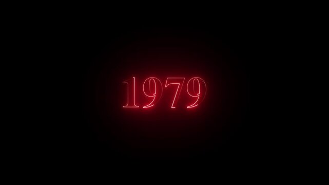 1979 text neon glowing animation. Neon glow signs in seamless loop motion graphic .neon text icon animation on Black background. 4k video....