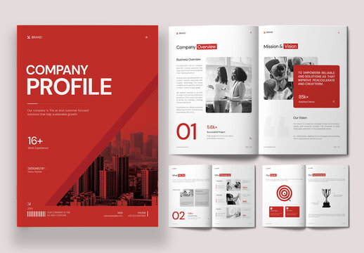 Company Profile Brochure Template with Red Accents